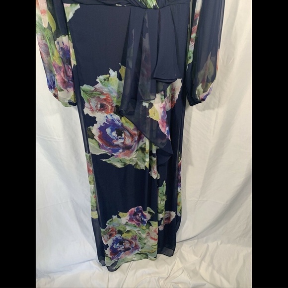 NEW $249‎ Adrianna Papell Long Sleeve Floral Print Chiffon Gown [ SZ 4 ] - Picture 5 of 12